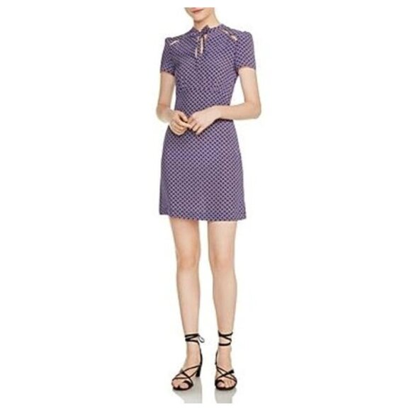 MAJE Ramba Floral-print Cutout Silk Mini Dress In Purple - Picture 3 of 12
